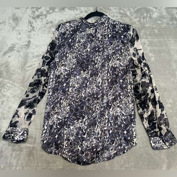 Simply Vera Wang Blouse Top High Neck Floral Purple Sheer Women’s Large - Picture 2 of 9